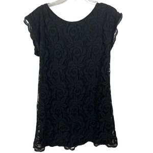 love, Fire Black Lace Dress Cap Sleeve Round Neck A Line Short Lined Women's L